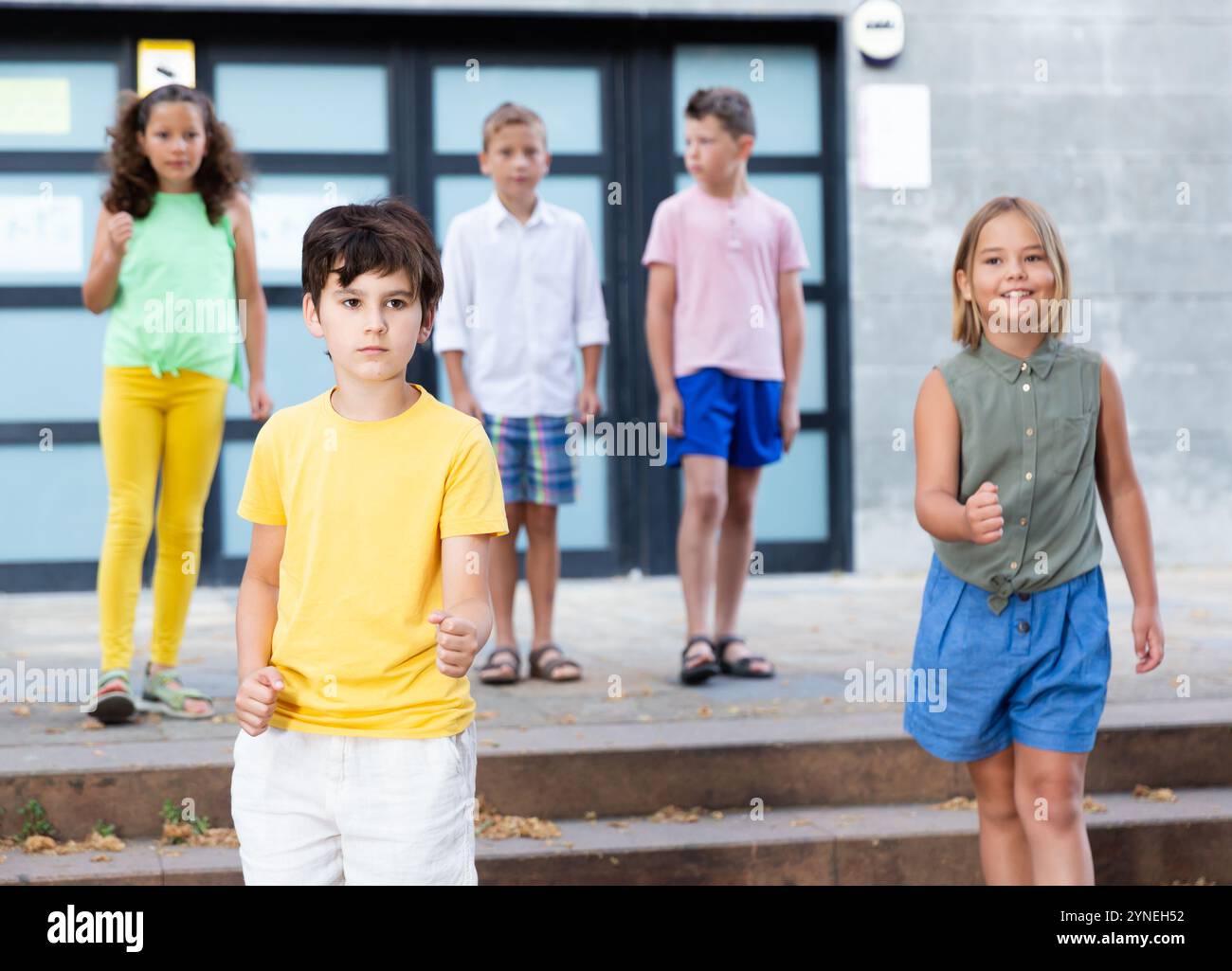 Children go outside from school after school ends Stock Photo - Alamy