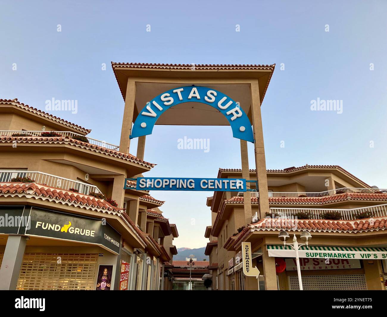 The VistaSur Shopping Center in Los Cristianos. Arona, Tenerife, Canary Islands, Spain. 7th February 2023. - Smartphone Captured Stock Image