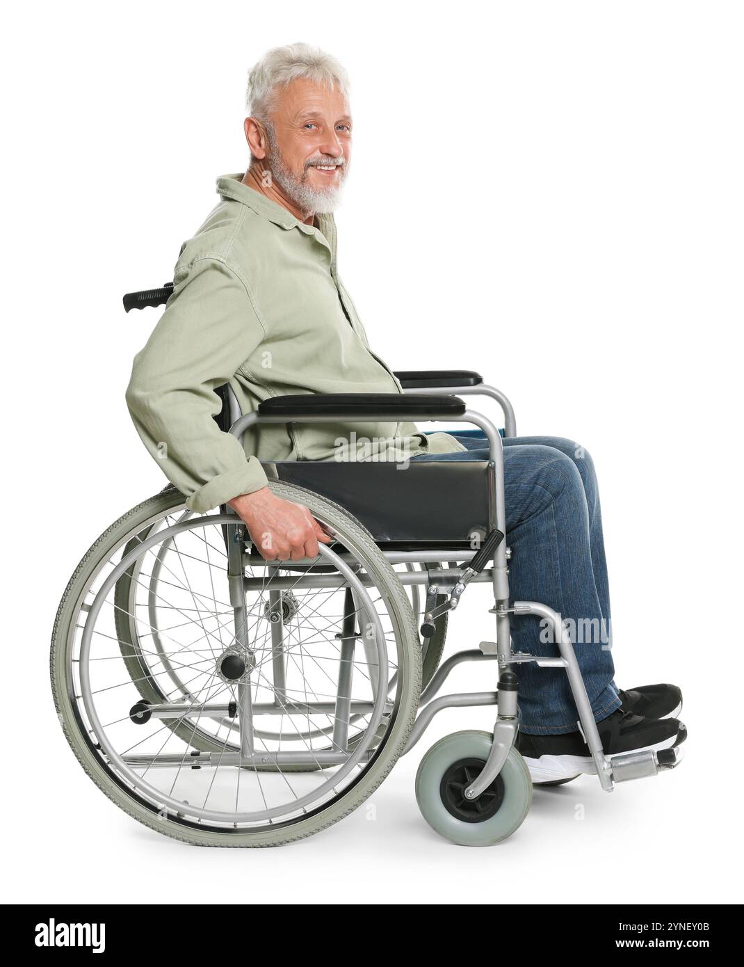 Senior man in wheelchair on white background Stock Photo - Alamy