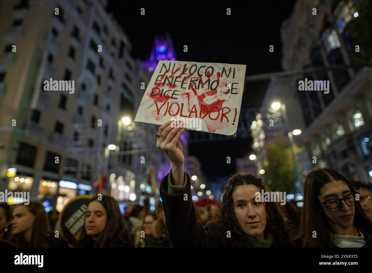 Madrid, Spain. 25th Nov, 2024. Various marches called by women's organizations and feminist groups have taken to the streets throughout Spain this Monday, November 25, on the occasion of the International Day for the Elimination of Violence against Women. Thousands of people have demonstrated in Madrid. Credit: D. Canales Carvajal/Alamy Live News Stock Photo