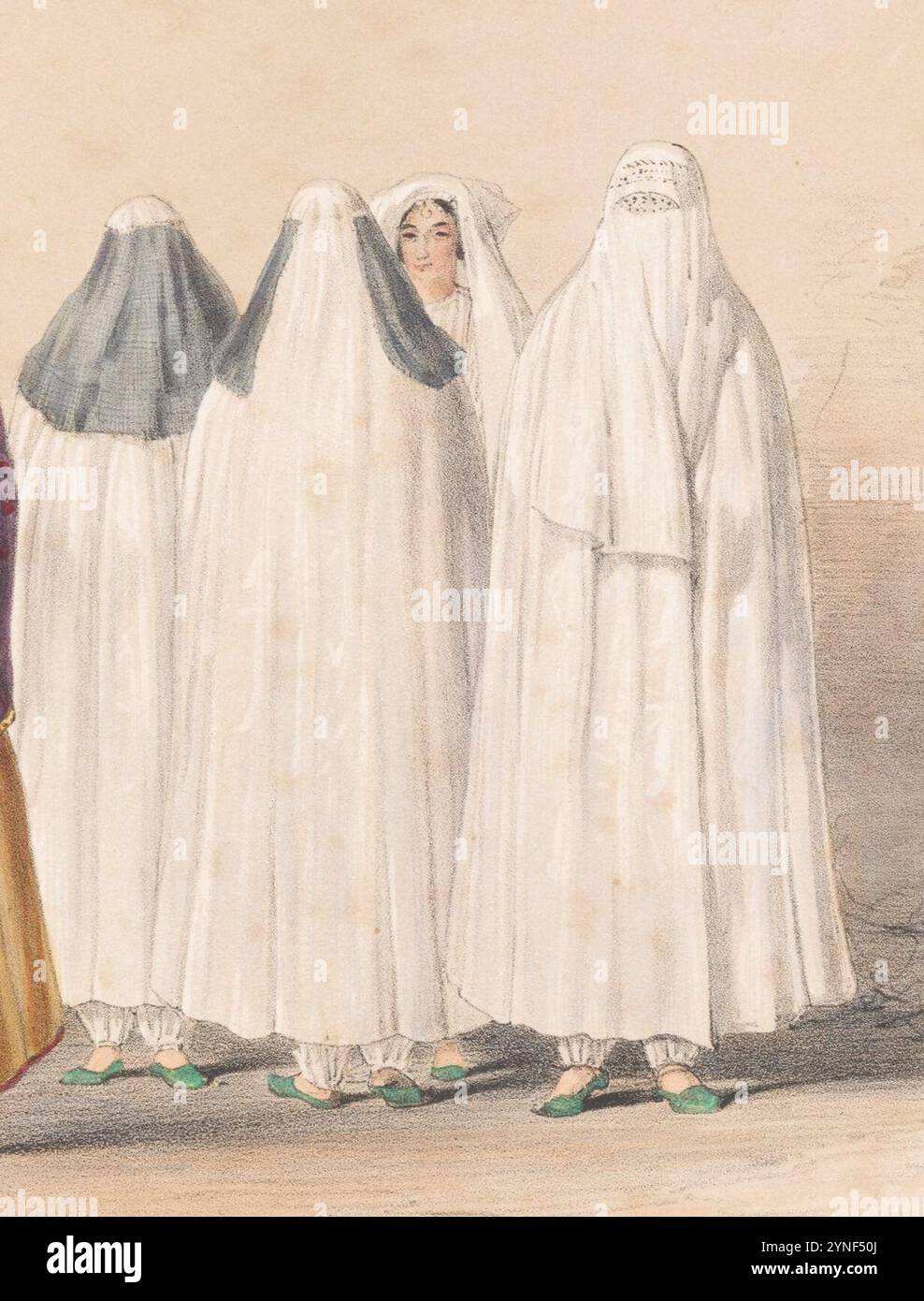 Burqa clad Pashtun & Qizilbash women, Kabul, 1840. Stock Photo