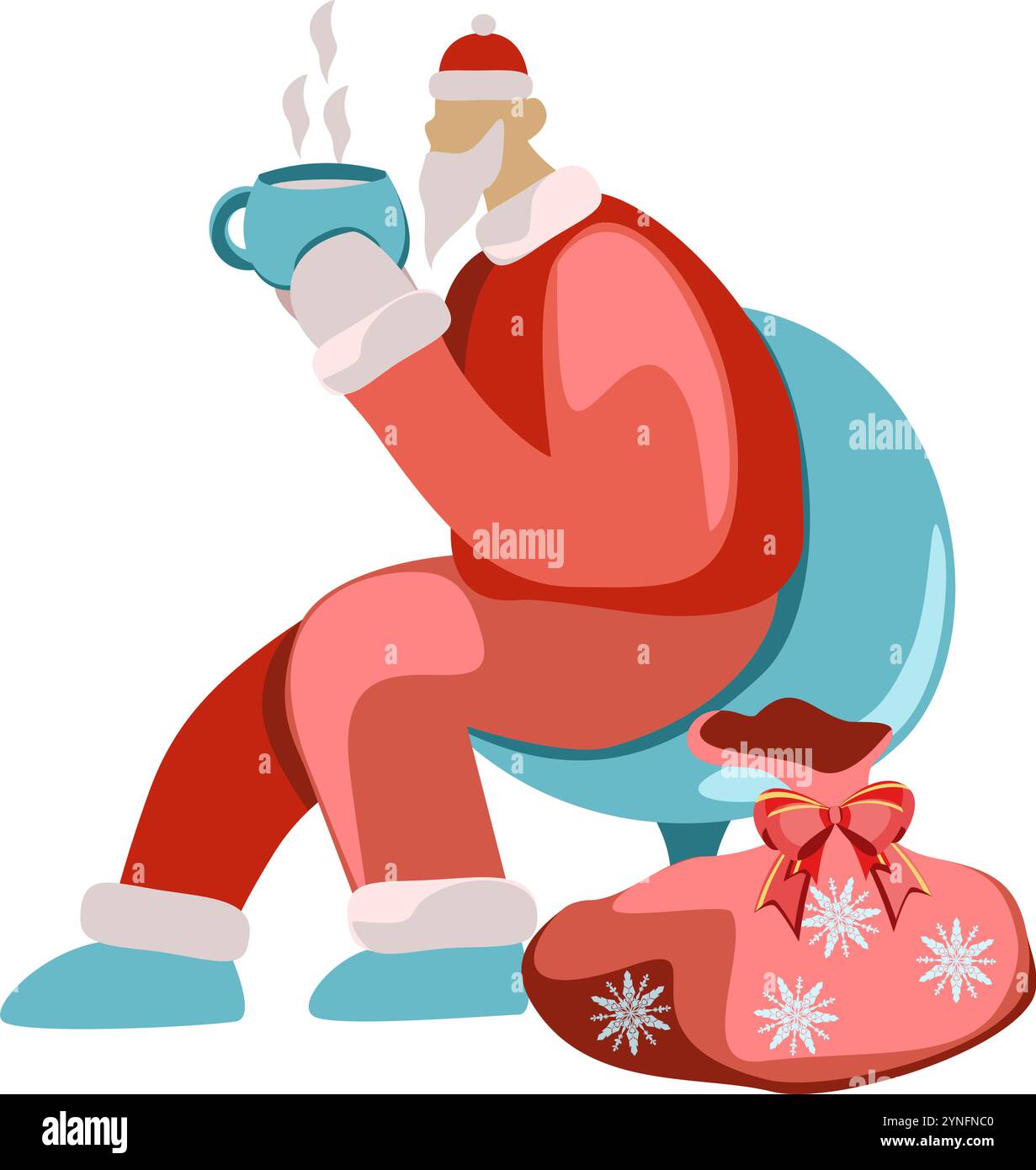 Santa is drinking hot cocoa vector illustration in flat technique Stock Vector