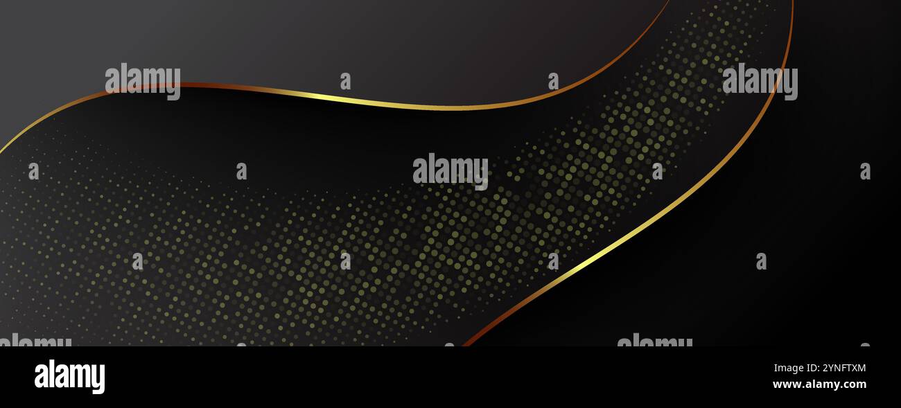 black background with golden wavy lines and glitter Stock Vector Image ...