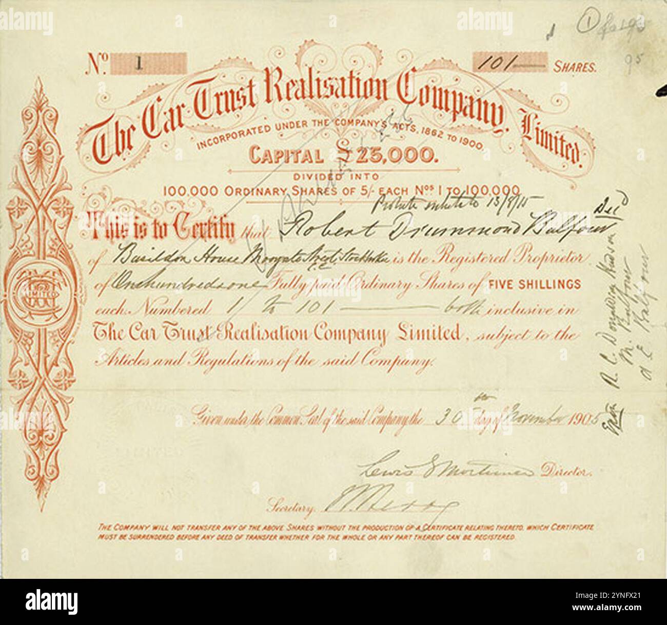 Car Trust Realisation Company Limited certificate Stock Photo - Alamy