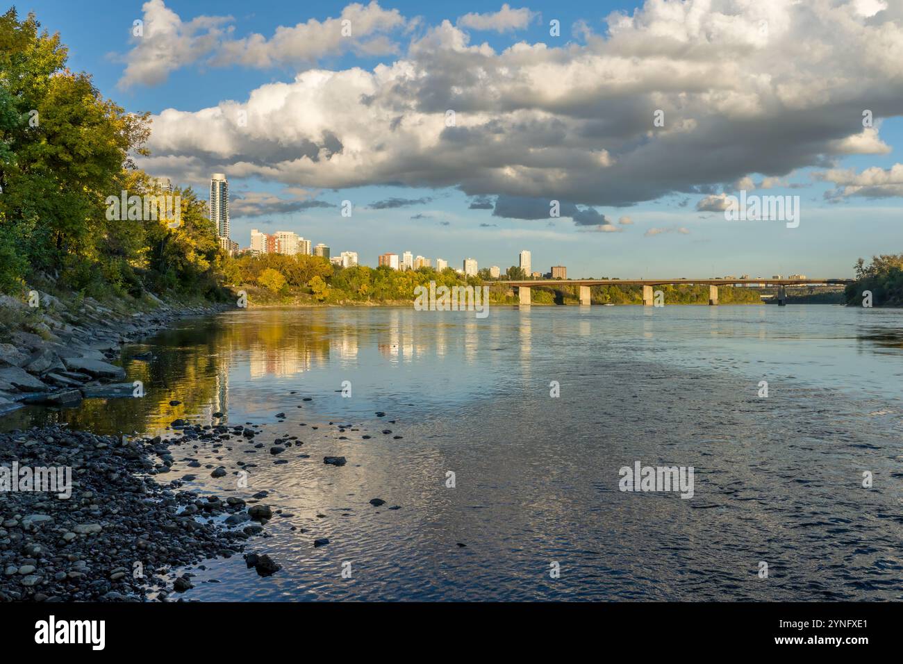 North Saskatchewan river valley landscape with Groat bridge, Edmonton ...