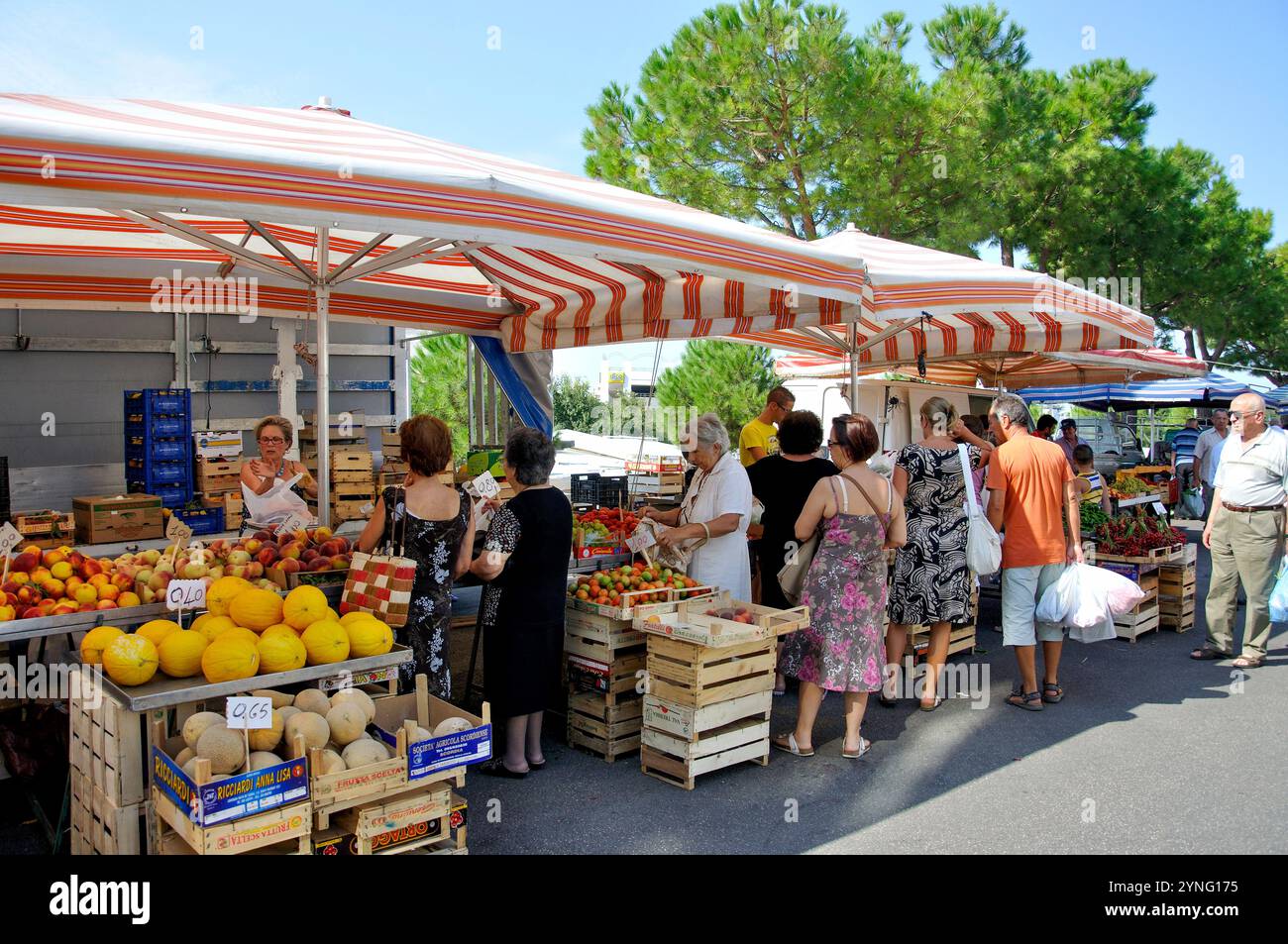 Food stalls at Saturday Market, Ostuni, Brindisi Province, Puglia Region, Italy Stock Photo