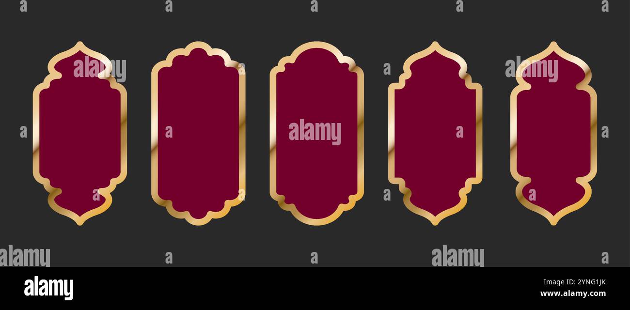 Islamic Door and Gate Shapes. Set of golden Arabic frames. Ramadan ...
