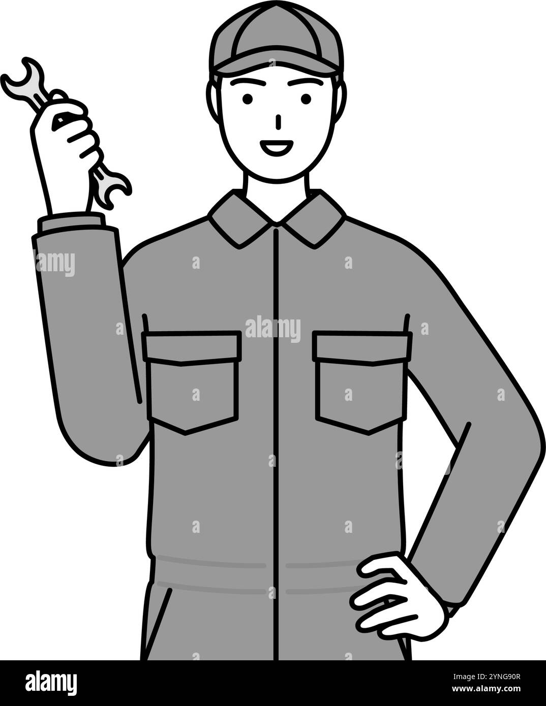 Mechanic Vector R A mechanic in coveralls holding a wrench, Vector Illustration Stock ...