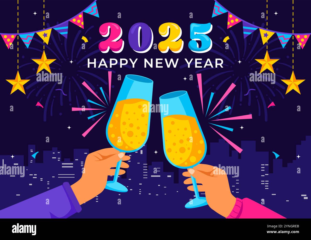 Happy New Year 2025 Celebration Vector Illustration featuring Trumpets