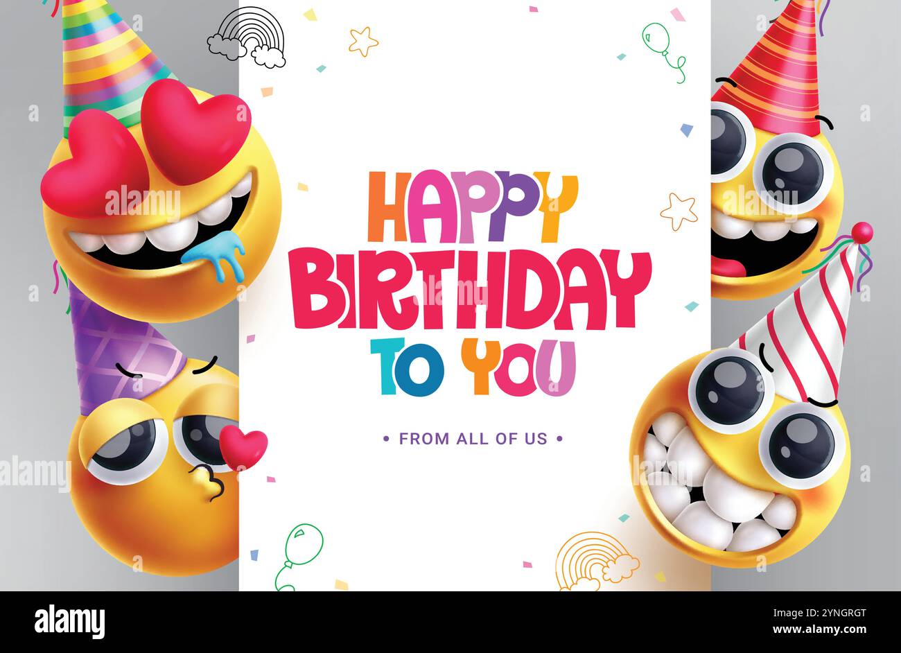 Happy birthday emojis clipart background template. Birthday greeting ...
