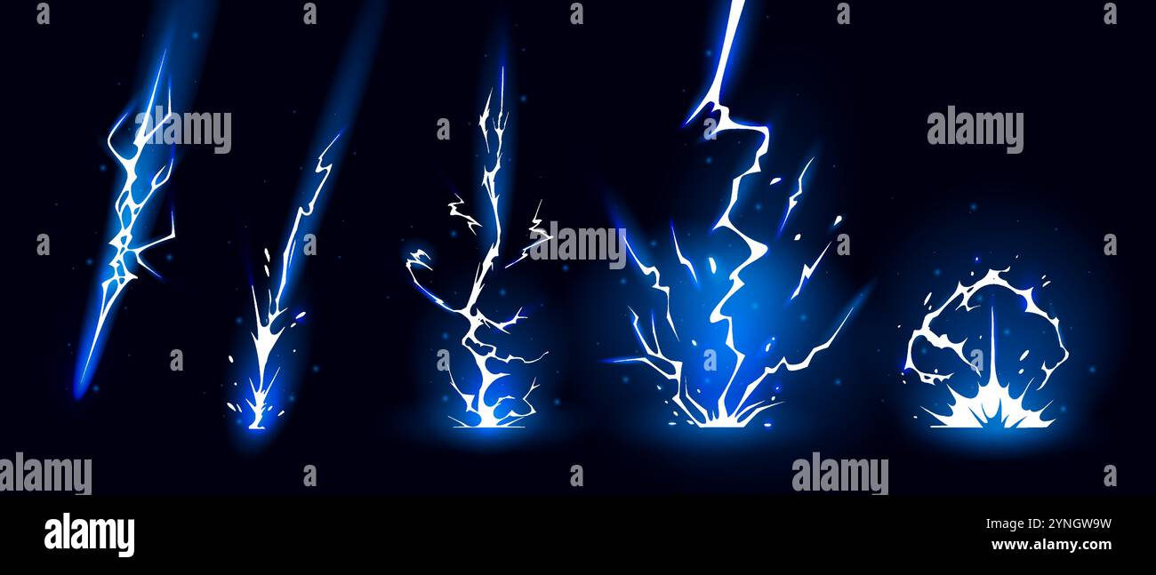 Lightning strike bolt silhouettes sequence vector illustration Stock ...