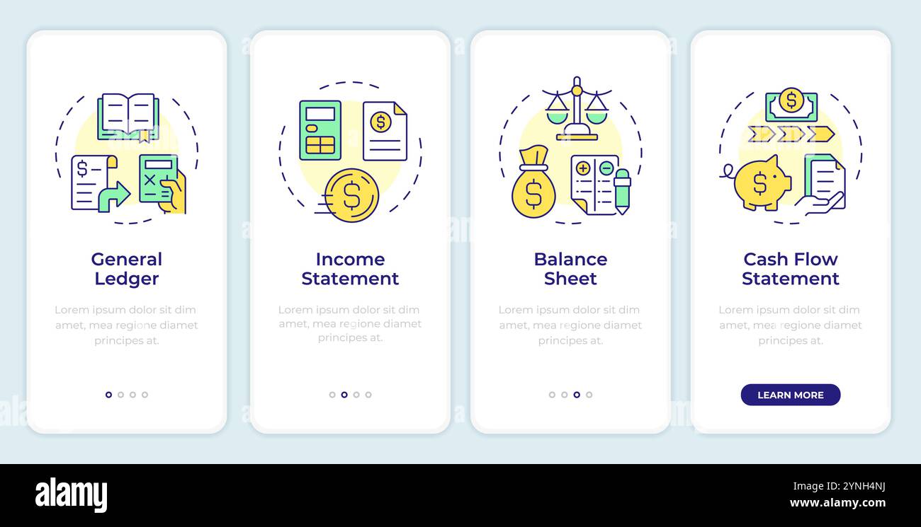 Financial statements onboarding mobile app screen Stock Vector Image ...