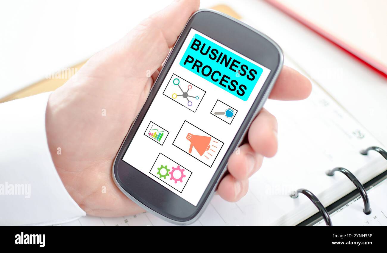 Business process concept shown on a smartphone screen Stock Photo
