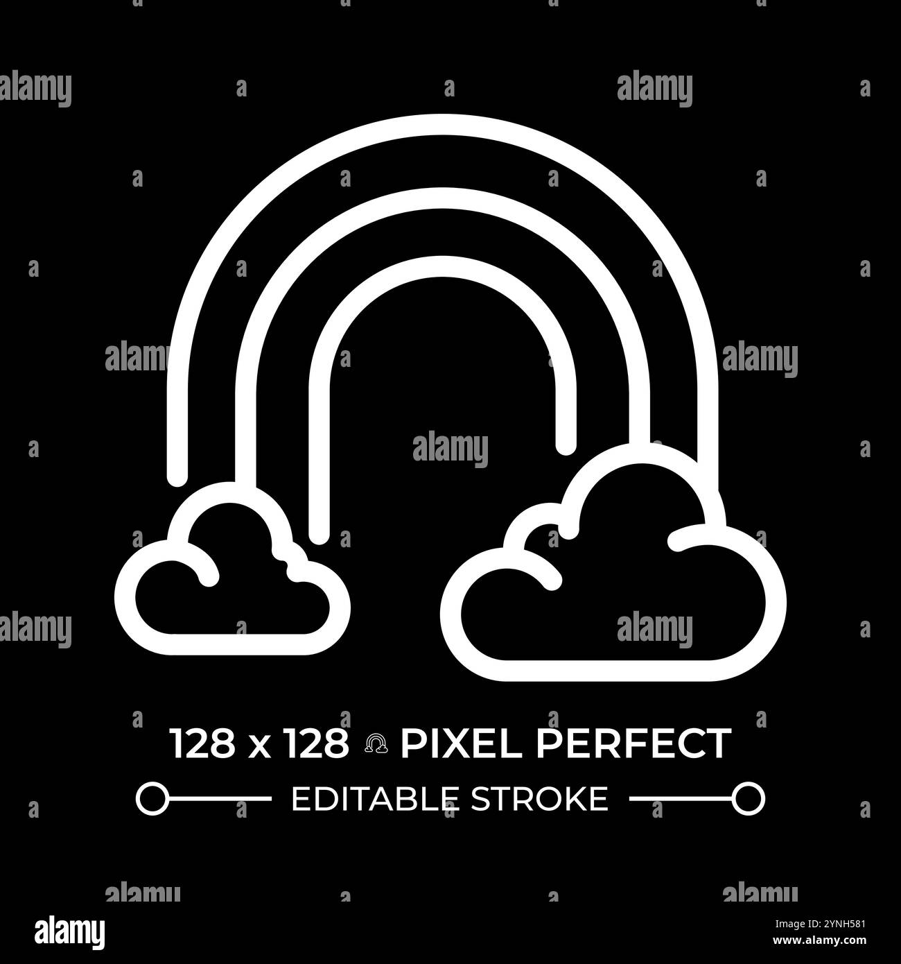 Rainbow and clouds white linear icon for dark theme Stock Vector Image ...