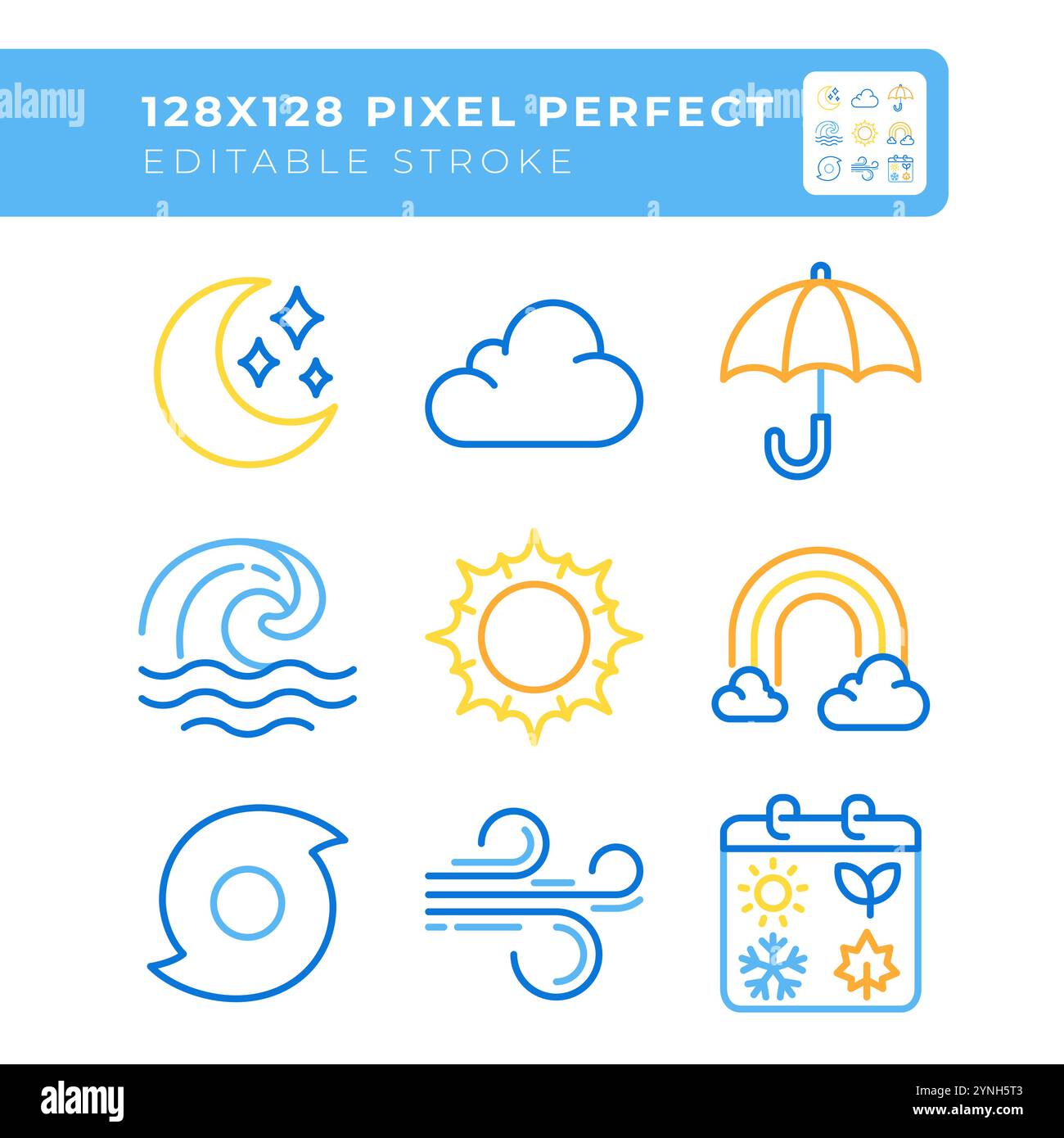 Climate two color line icons set Stock Vector