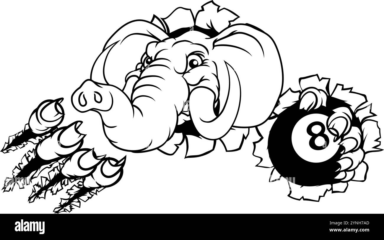 Elephant Pool 8 Ball Billiards Mascot Cartoon Stock Vector