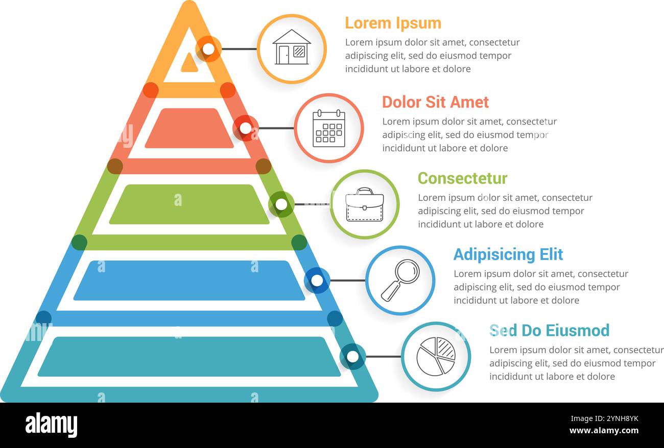 Pyramid infographic template with five elements, vector eps10 ...