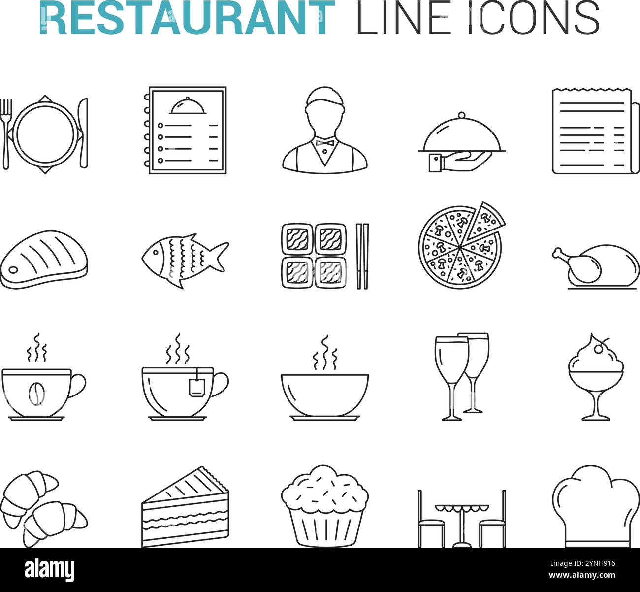 Restaurant and cafe - 20 line icons, vector eps10 illustration Stock ...