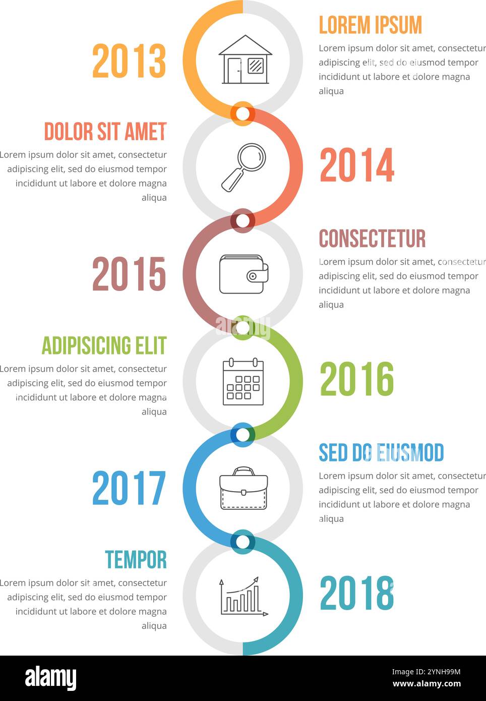 Vertical timeline infographics template with colorful circles, workflow ...
