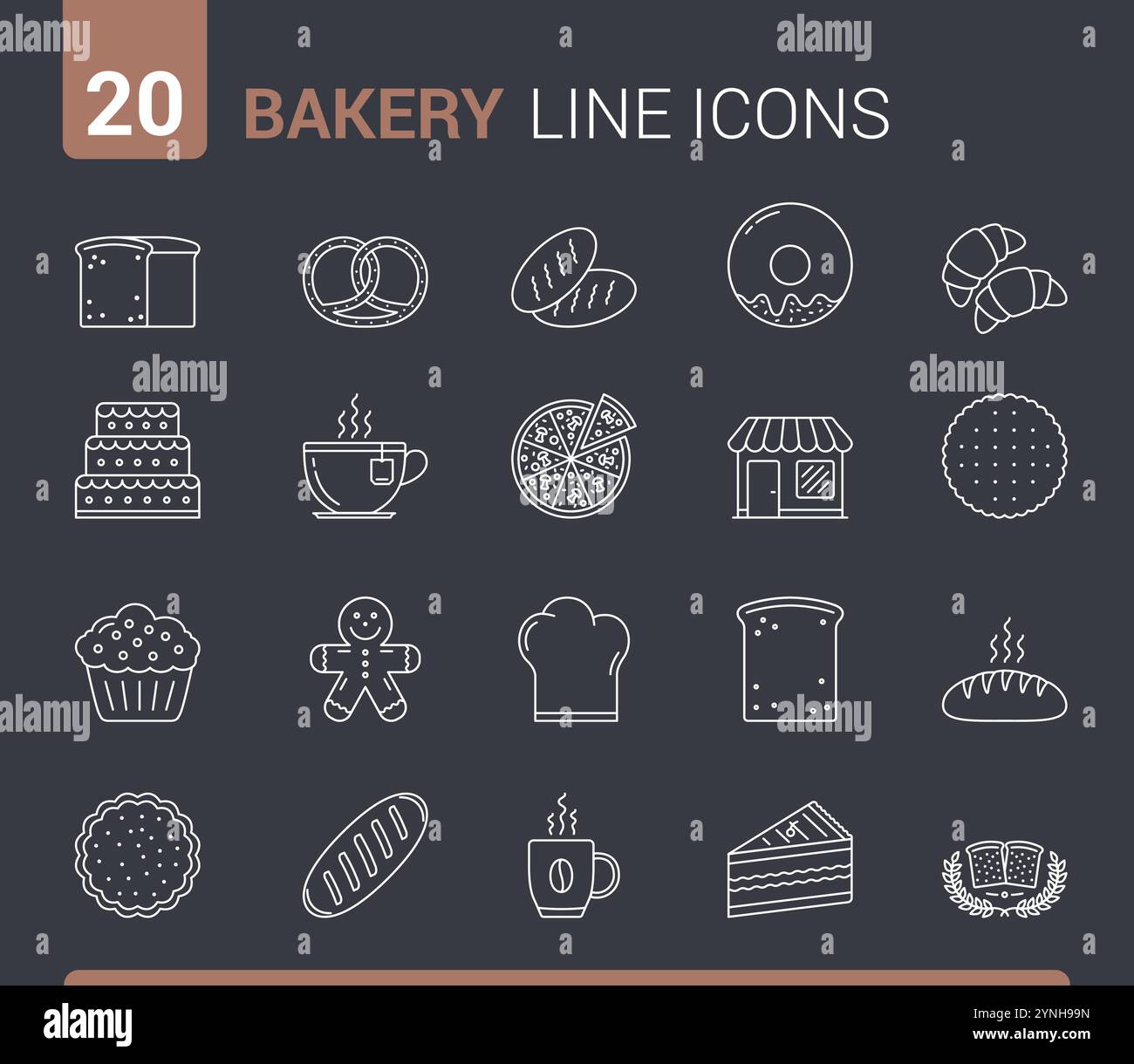 20 Bakery line icons - bread, pies, cookies, donuts and others, vector ...