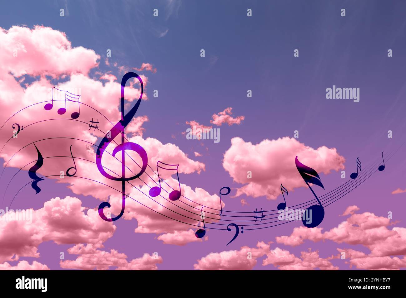 Musical symbols in beautiful sky with clouds, color toned Stock Photo ...