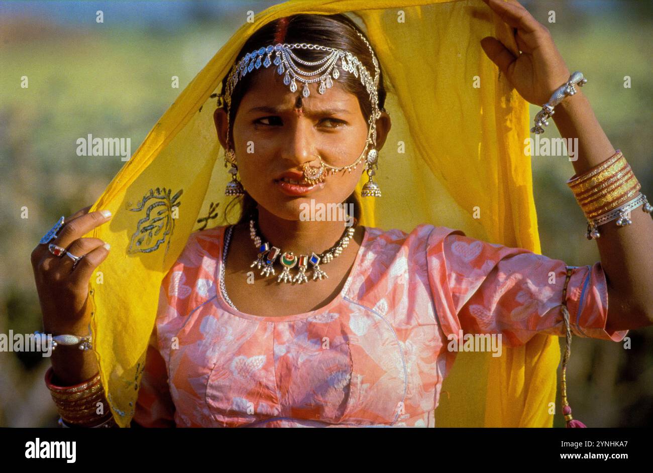 India. Portrait of a woman with traditional jewelry. Stock Photo