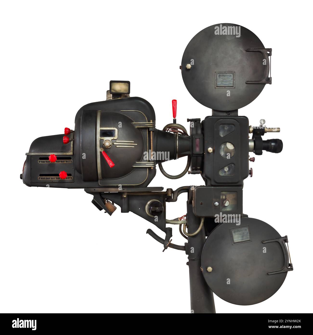 Authentic vintage professional large movie film projector isolated on a ...