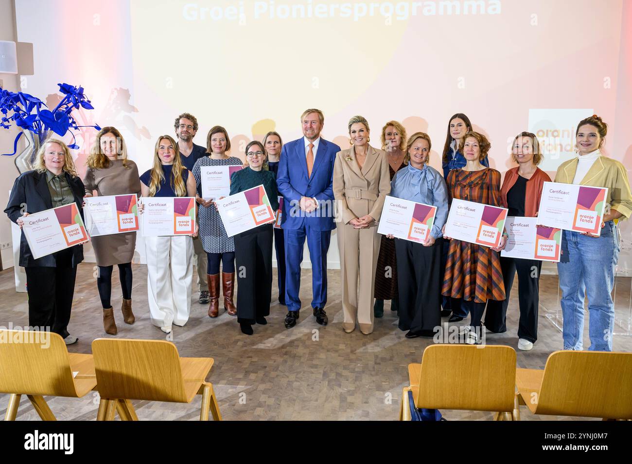 Hilversum, The Netherlands, 2024-11-26 12:54:01 HILVERSUM, 2611-2024, Centraal Museum UtrechtKing Willem Alexander and Queen Máxima present the growth certificates in Hilversum to the twenty-two participating organizations of the fourth edition of the Oranje Fonds Growth Program. PHOTO: NLBeeld/Patrick van EmstIn the photo:  Credit: NL Beeld / Patrick van Emst Stock Photo