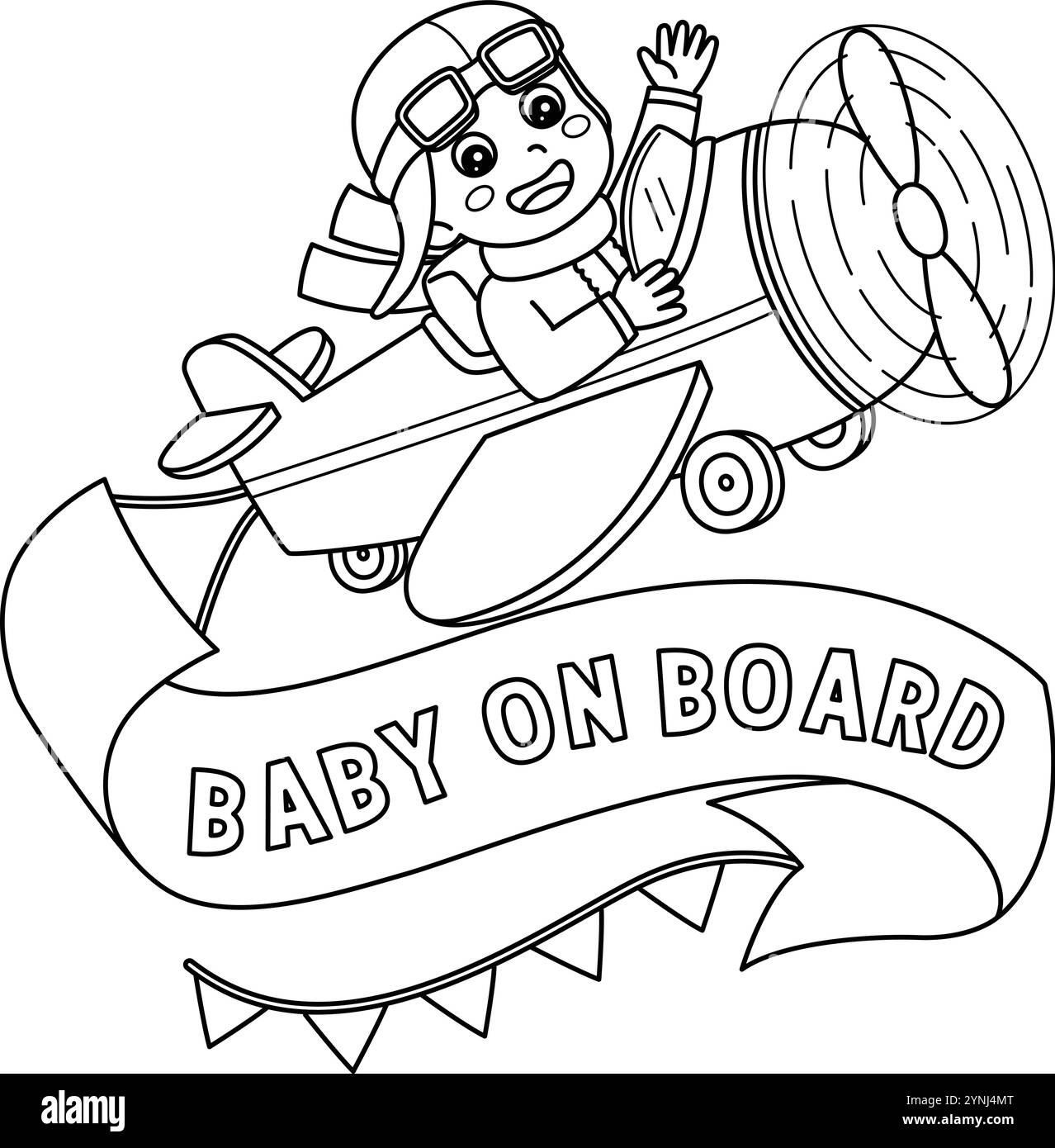Baby Shower Baby on a Plane Isolated Coloring Page Stock Vector
