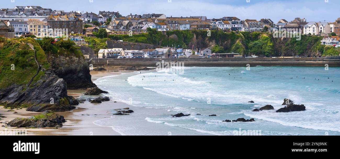 A panoramic view over Gt Western Beach and Towan Beach to Newquay ...