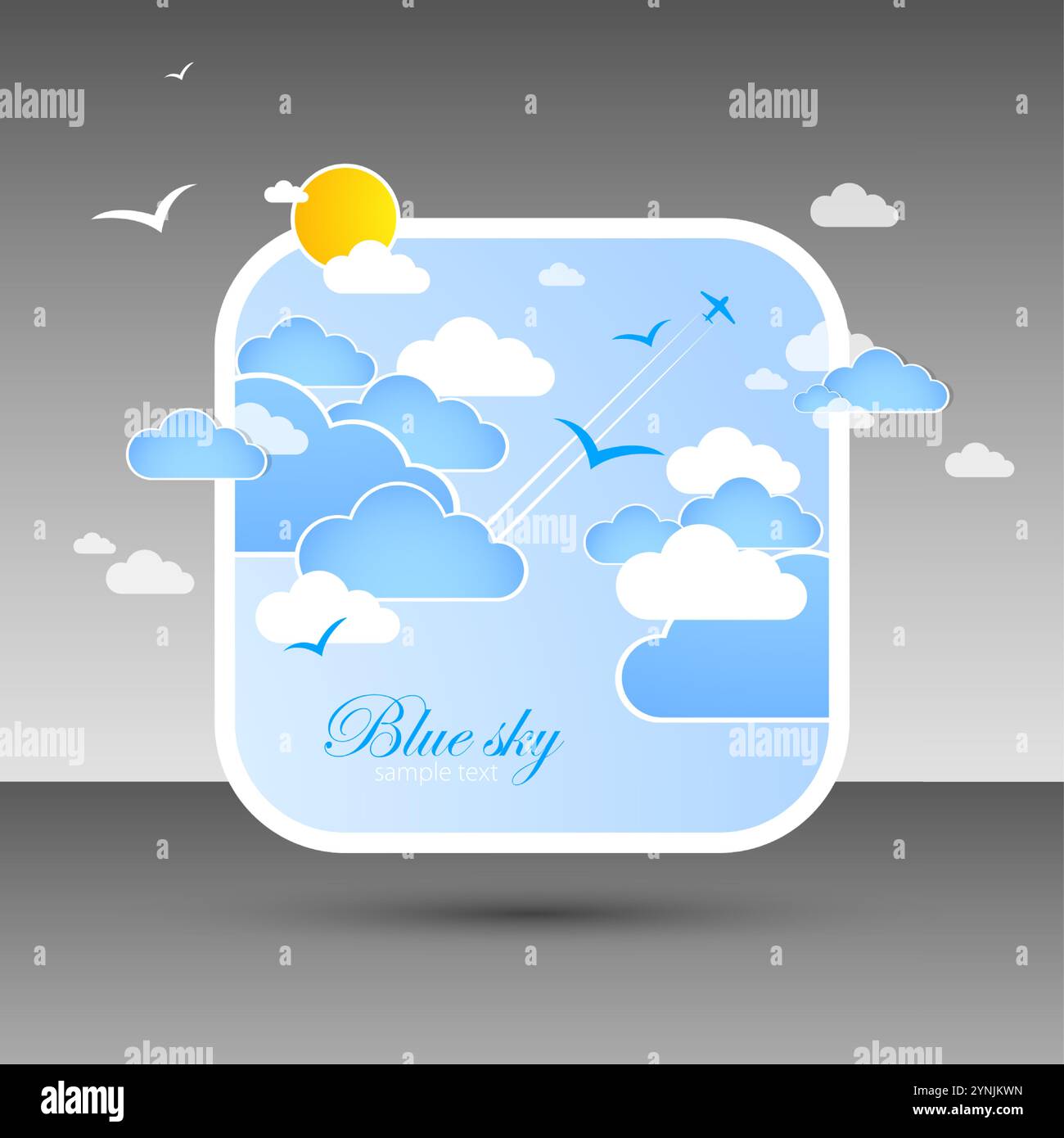 Blue sky with clouds. Vector nature background. Hand drawn. Stock Vector