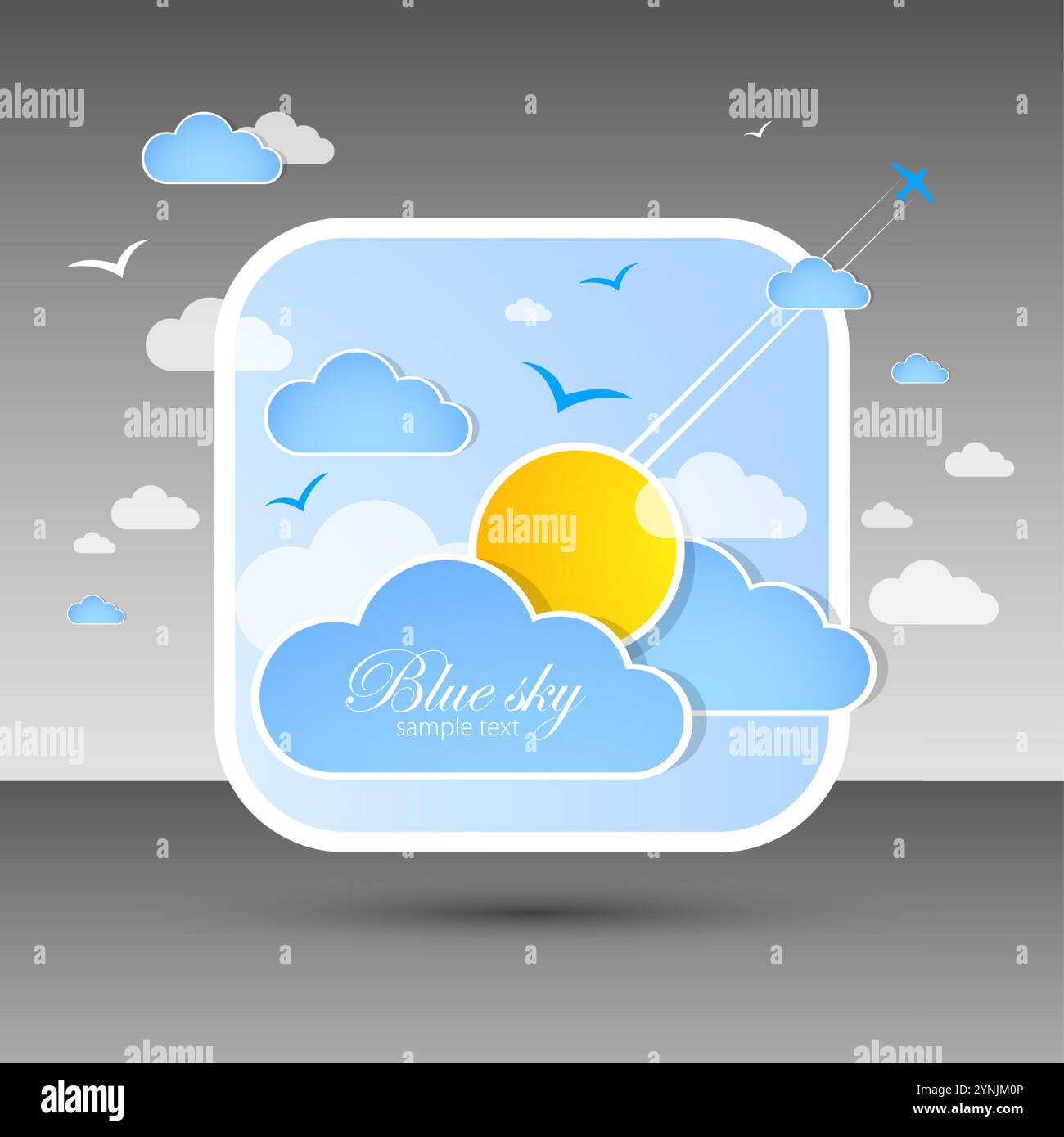 Blue sky with clouds. Vector nature background. Hand drawn. Stock Vector