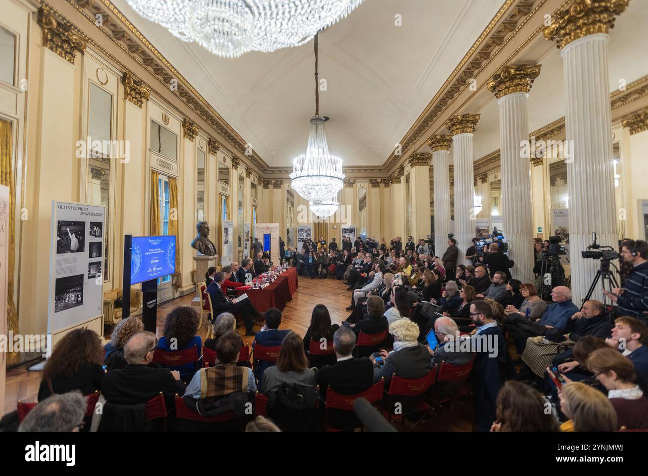 Milano, Italia. 26th Nov, 2024. Conferenza stampa per presentare &quot;La forza del destino&quot; l'Opera inaugurale della Stagione 2024/2025 del Teatro alla Scala - Milano, Italia - Marted&#xec;, 26 Novembre 2024 (foto Stefano Porta/LaPresse) Press conference to present &quot;La forza del Destino&quot;, the inaugural opera of the 2024/2025 season of the Teatro alla Scala - Milan, Italy - Tuesday, 26 November 2024 (photo Stefano Porta/LaPresse) Credit: LaPresse/Alamy Live News Stock Photo