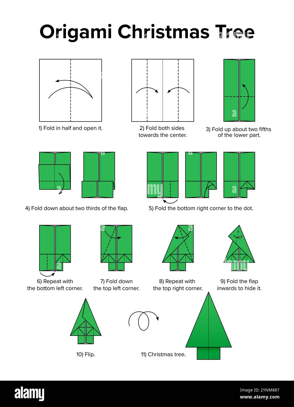 Origami Christmas tree paper folding printable instruction sheet with Origami Christmas tree paper folding printable instruction sheet with