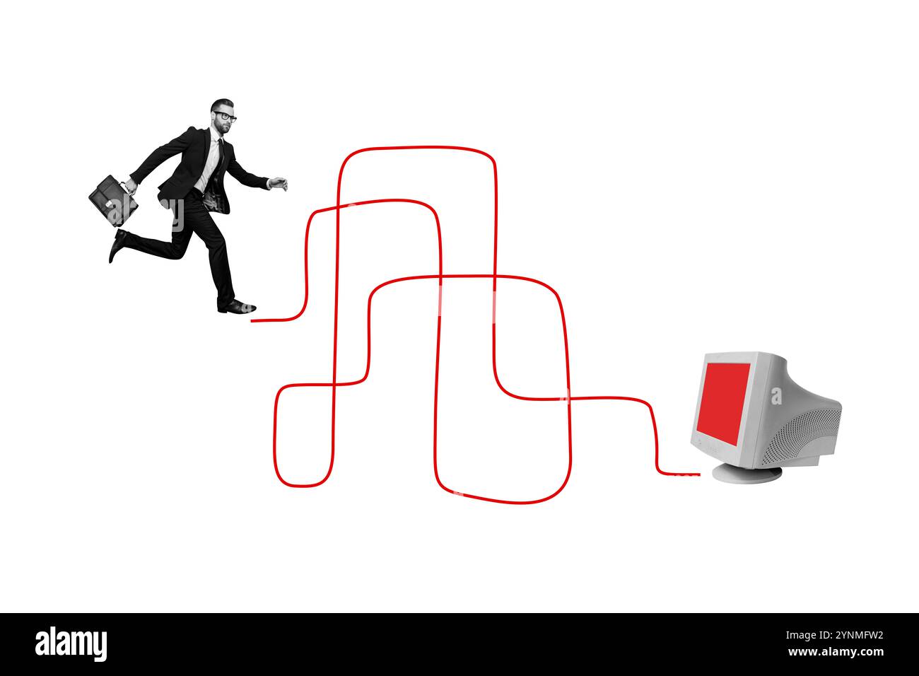 Creative collage picture young businessman find exit path way maze ...