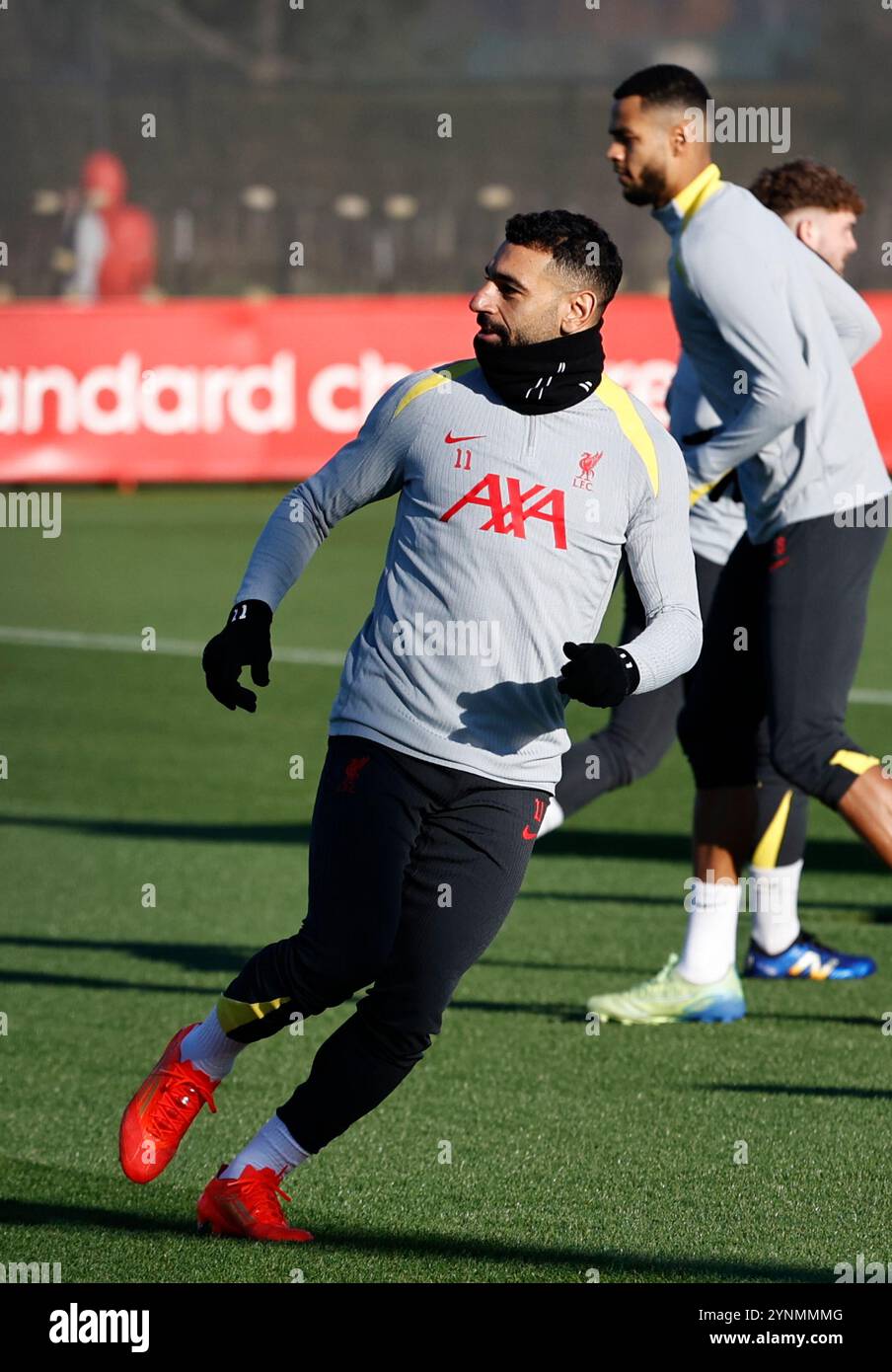 26th November 2024; Anfield and AXA Training Centre, Liverpool, Merseyside, England; Press conference and training session ahead of the UEFA Champions League match between Liverpool and Real Madrid in Liverpool, England; Mohamed Salah of Liverpool during today's open training session at the club's AXA Training Centre ahead of tomorrow's Champions League match against Real Madrid Stock Photo