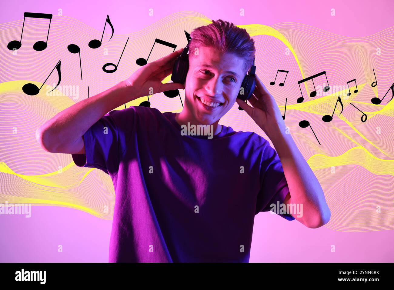 Flying music notes violet background hi-res stock photography and ...