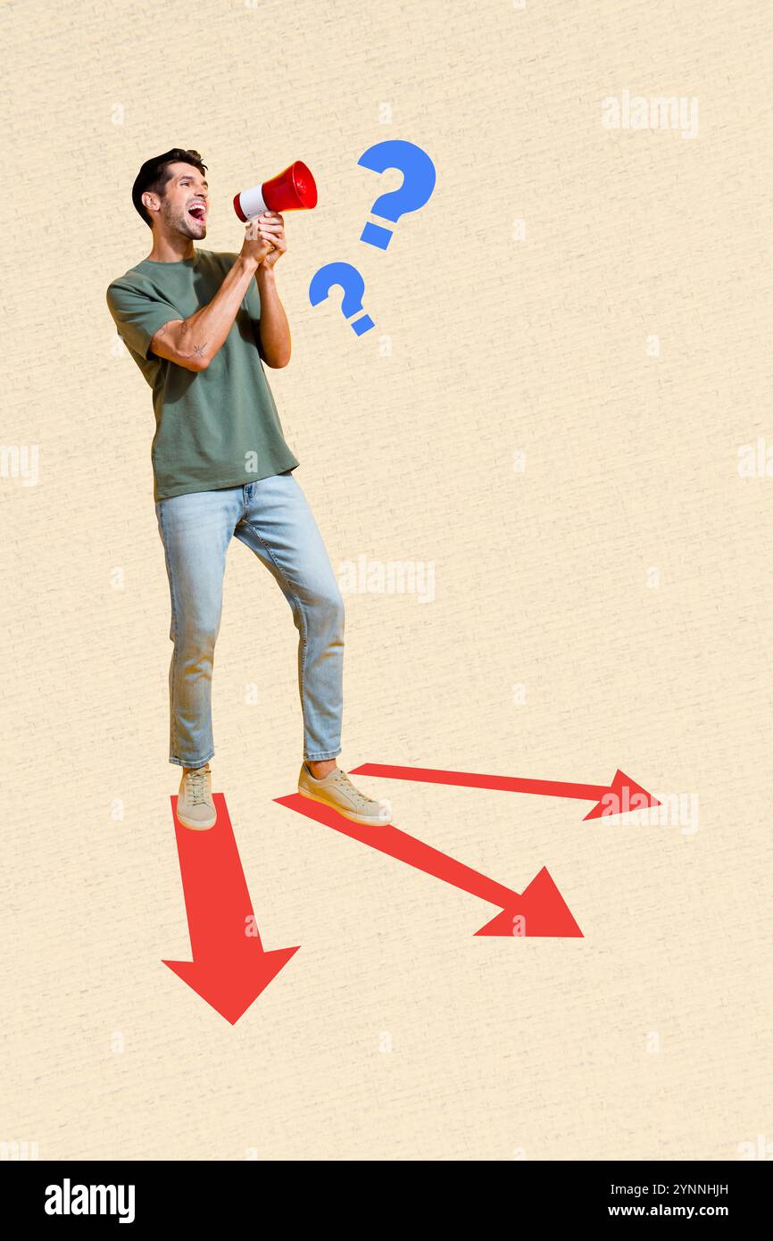 Proclaim Draw Vertical poster collage young man scream announce information ...