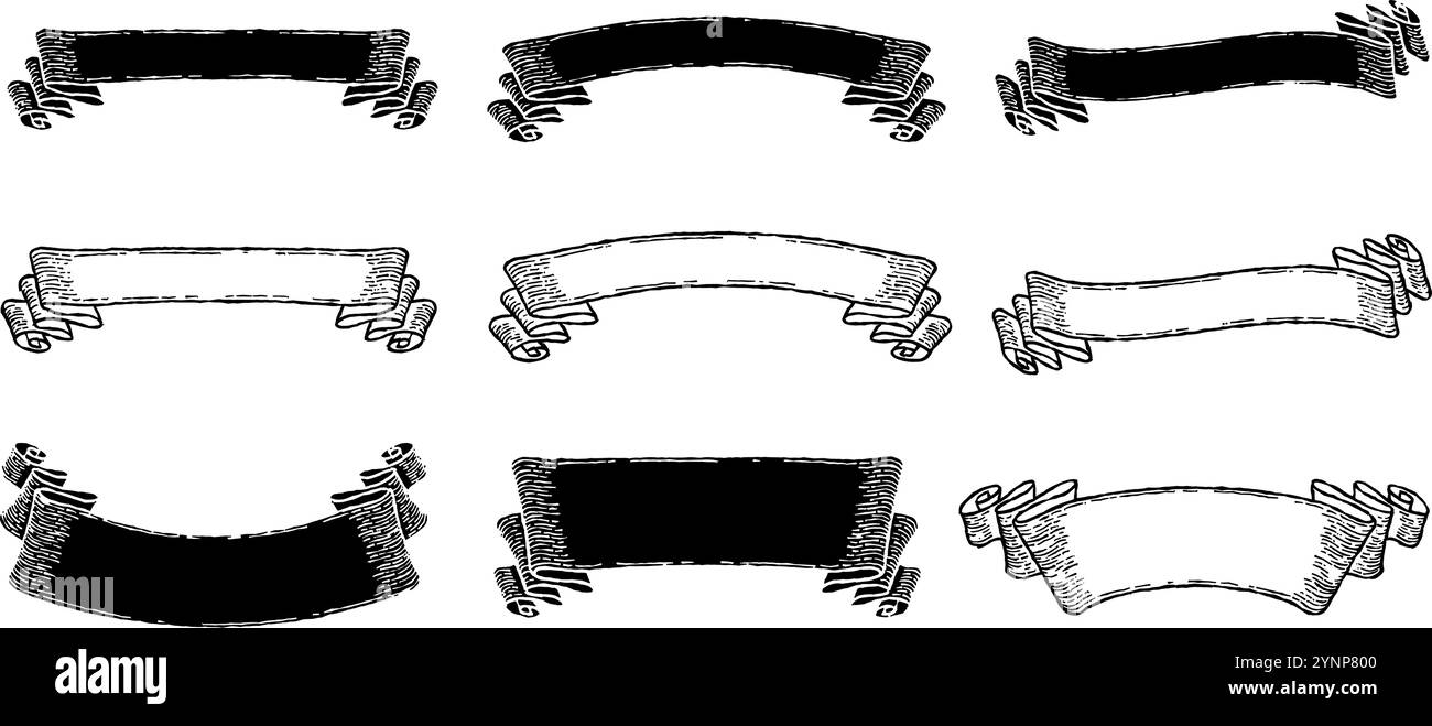 Horizontal monochrome retro design label set.It is vector data that is easy to edit. Stock Vector