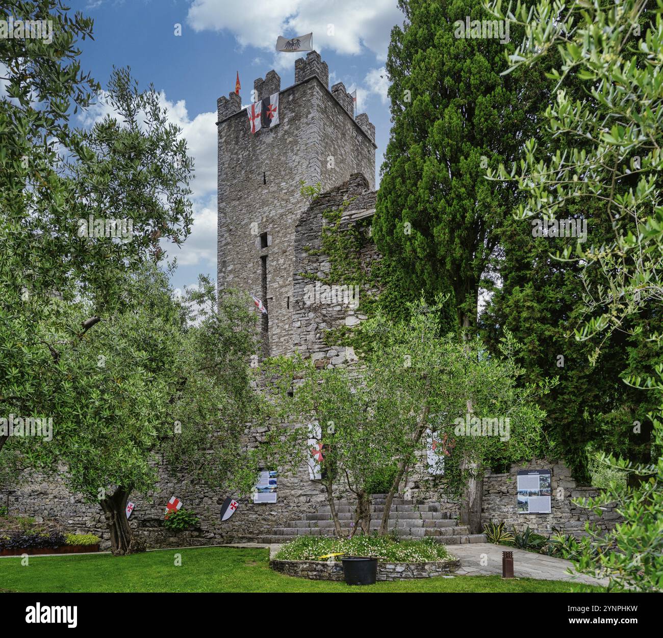 A view of Castello di Vezio on lake como in glorious summer weather Stock Photo