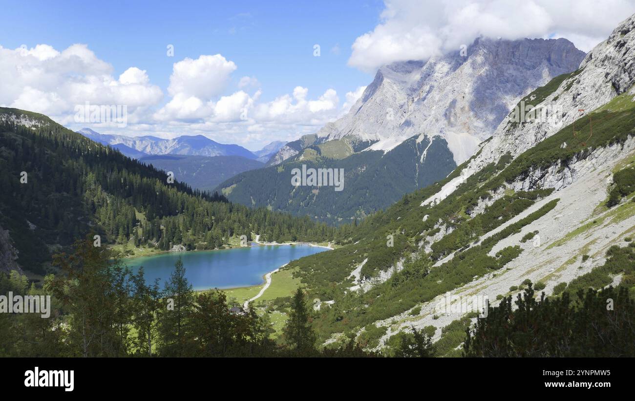 View of the Seebensee with Zugspitze massif from the Coburger Huette ...