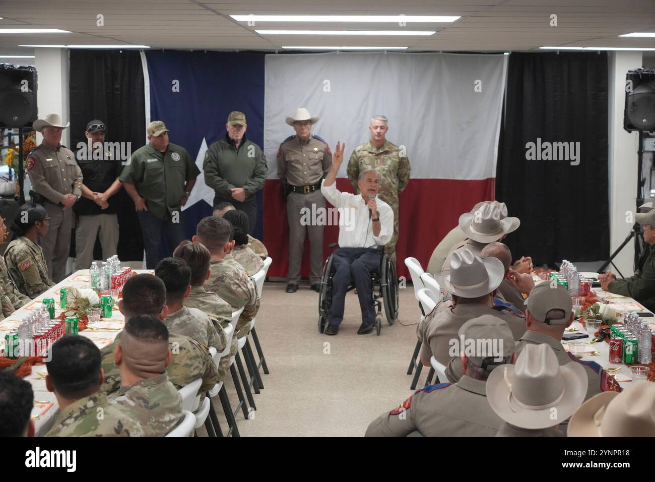 Eagle Pass Texas USA, November 26, 2024: Texas Gov. GREG ABBOTT speaks ...