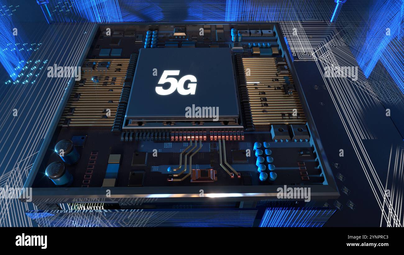 5G technology,CPU Concept with Circuit Board Stock Photo