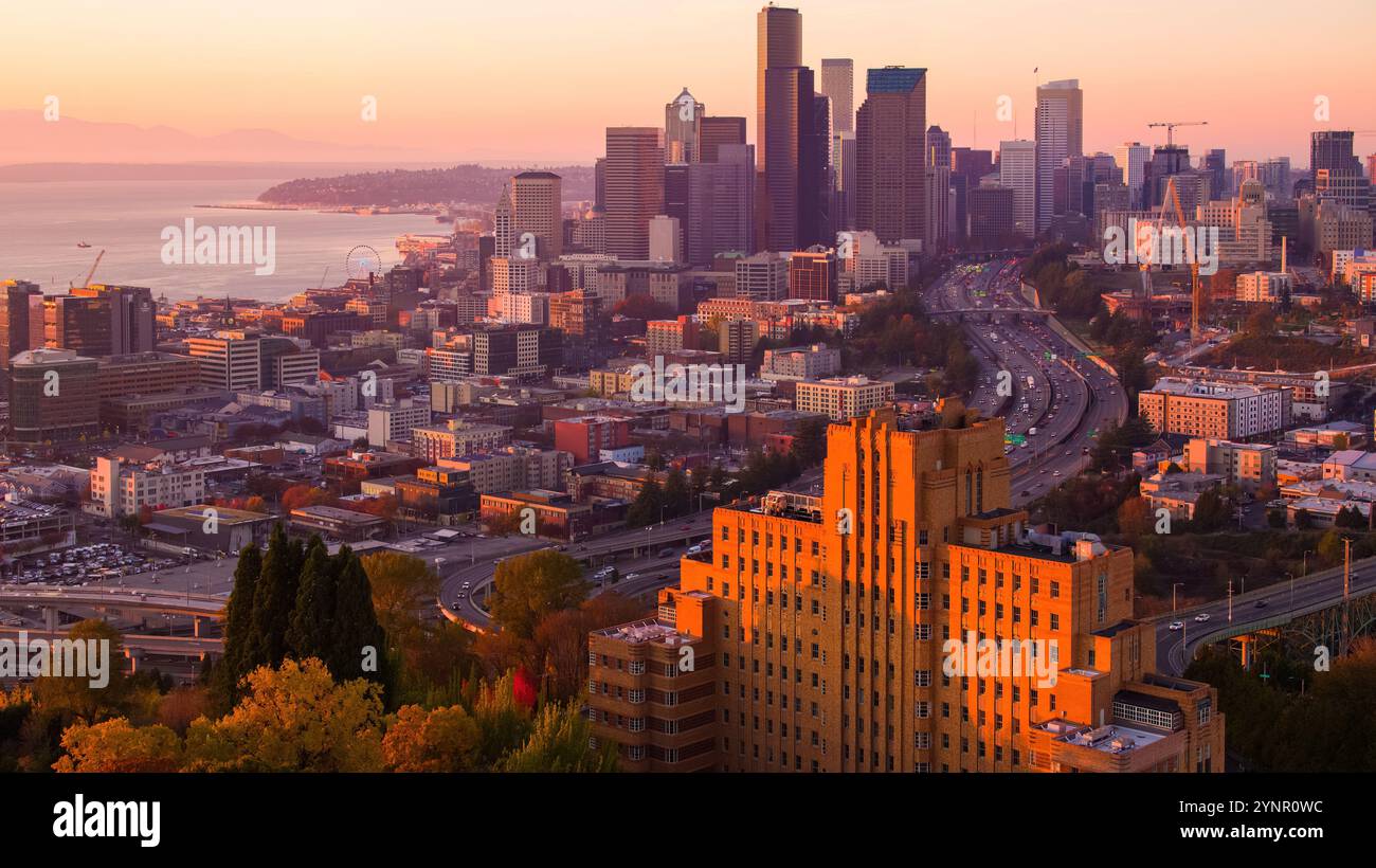 Aerial Downtown Seattle and Beacon Hill Stock Photo