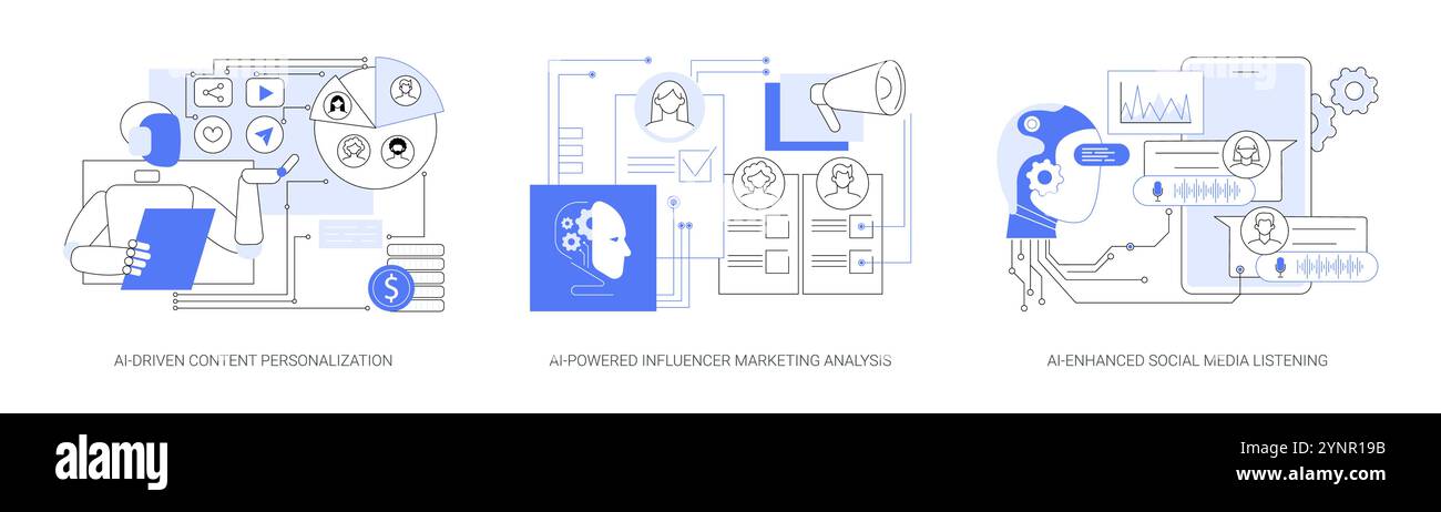 AI in Social Media abstract concept vector illustrations Stock Vector ...