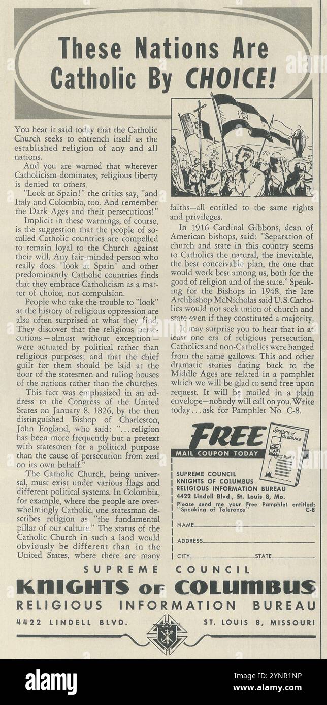 1956 The Knights of Columbus Religious Information Bureau ad "These