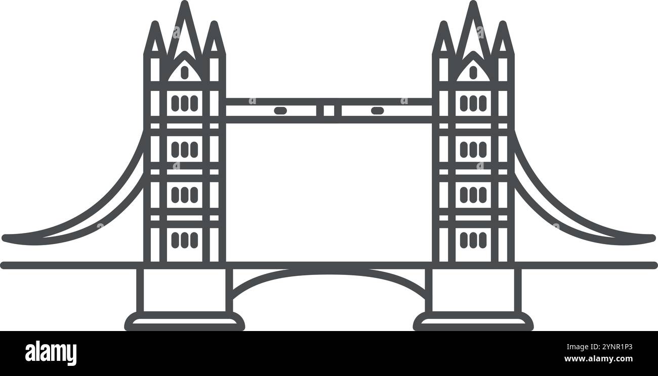 Tower bridge line icon. British stone arch Stock Vector