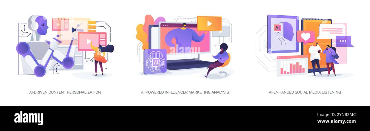 AI in Social Media abstract concept vector illustrations Stock Vector ...