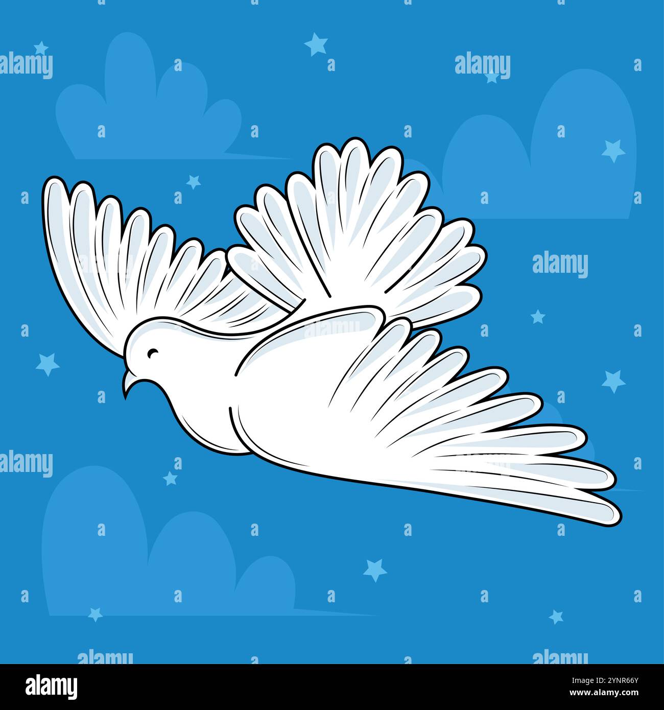 Flying white dove on blue sky background, Vector Stock Vector Image ...