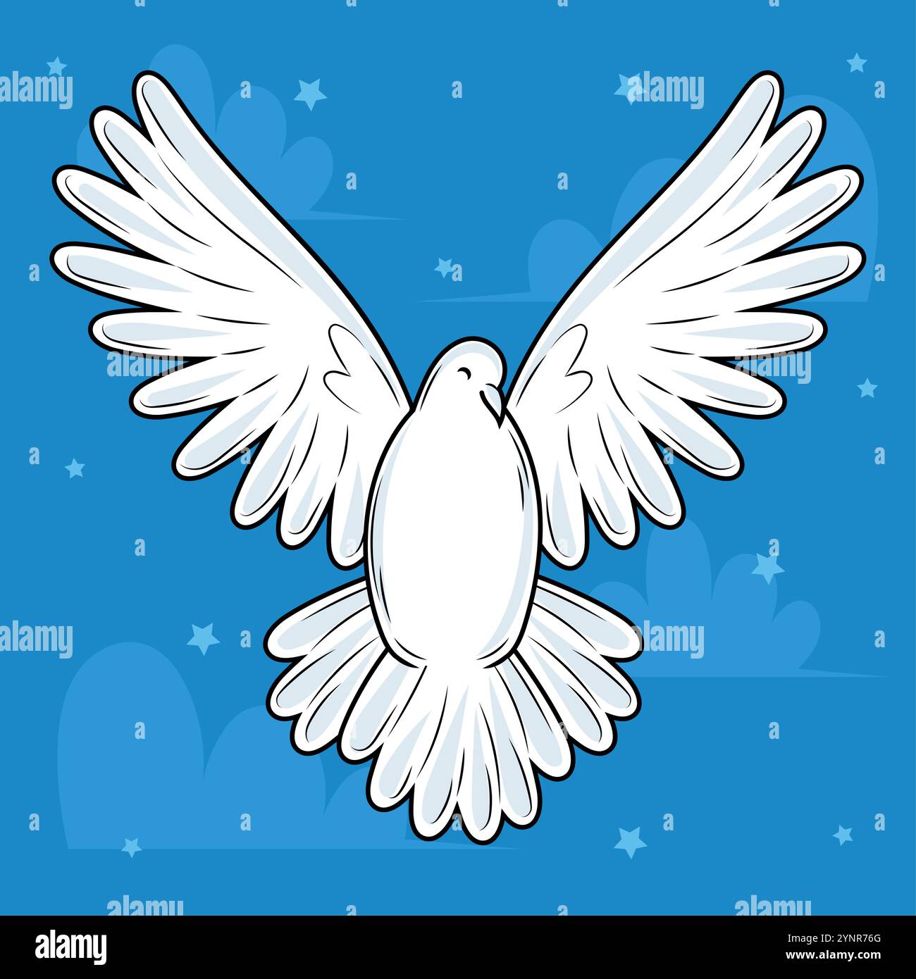 Flying white dove on blue sky background, Vector Stock Vector Image ...